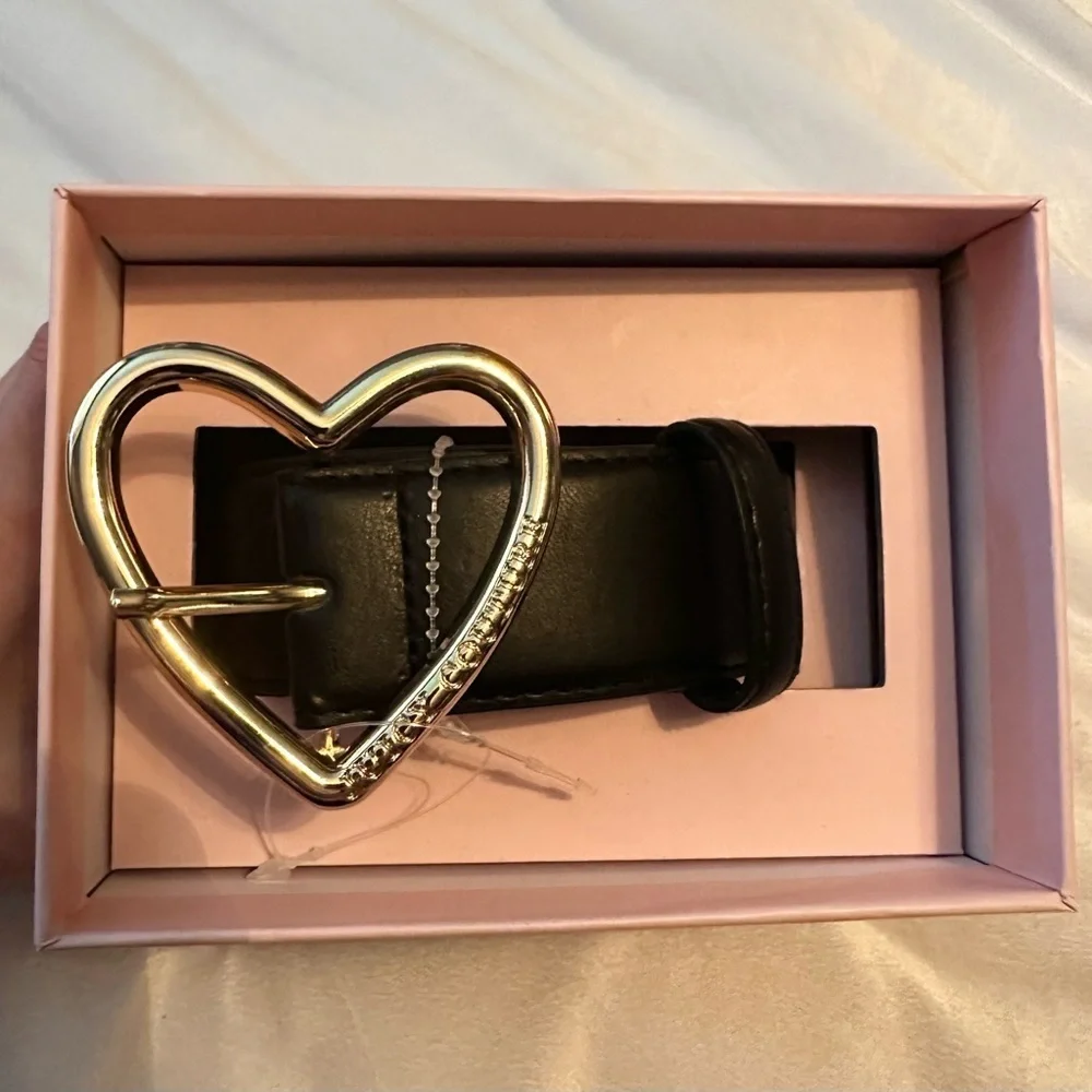 Juicy Couture Black Belt Gold Heart Buckle Women’s L/XL fun unique New NWT NIB
